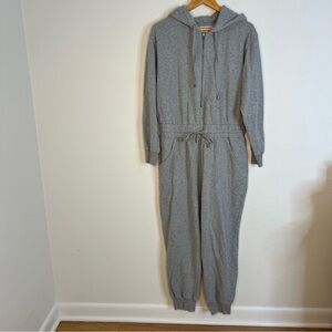 American Eagle Hooded Jumpsuit Drawstring Waist Gray Fleece Size L Large